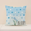 Linen cushion cover with blue gradient polka dots and tulip bloom floral print - Blue Tulip Polka Dot Style (SP055-10)