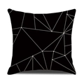 Moderner Kissenbezug mit weißem geometrischem Muster auf schwarzem Leinenstoff - Schwarz Geometrische Linien Punkte (SXYM10-5)