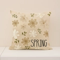 Linen spring pillow cover with floral prints and bold black 'SPRING' lettering - Beige Daisy SPRING Style (SP055-19)