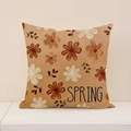 Orange linen throw pillow cover with floral print and SPRING text for home decor - Orange-Yellow Floral SPRING Style (SP055-22)