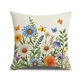 Taie d'oreiller en lin respirant avec motifs de marguerites, papillons et abeilles - Motif Pastoral de Fleurs et Papillons Colorés (YMS88-4)