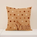 Linen cushion cover with tulip floral print and BLOOM lettering in earth tones - Light Brown Tulip Polka Dot Style (SP055-23)