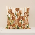 Linen cushion cover with yellow oil painting tulips and striped background - Retro Ginger Yellow Vertical Stripes Style (SP055-24)