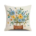 Housse de coussin en lin avec imprimé floral et texte Bloom pour décoration - Style Bloom Police Artistique Plante en Pot (YMS88-6)
