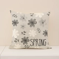 Linen spring flower pillowcase in light grey featuring white floral motifs and SPRING text - Gray Floral SPRING Style (SP055-27)