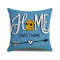 Linen blue cushion cover featuring Home Sweet Home birdhouse print for sofa decor - HOME SWEET HOME Blue Style (YMS88-2)