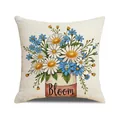 Linen cushion cover with Bloom floral print and hand-painted daisy pattern - Bloom Artistic Font Hand-drawn Floral (YMS88-1)
