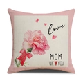 Detalle de funda de cojín de lino con clavel en acuarela y diseño de letras para mamá - Estilo Guirnalda Love Mom (YMM5-3)