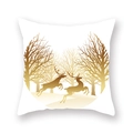 Fodera per cuscino natalizio bianco con stampa renna dorata e foresta per divano - 45x45 cm / Stile Foresta Doppio Cervo Oro (19XMAS4 (8))