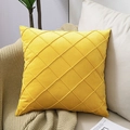 Bright yellow Dutch velvet throw pillow with quilted diamond pattern on sofa - Single Pillowcase / Mustard Yellow