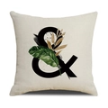 Linen decorative pillow with black ampersand sign and tropical green leaves design - 45*45cm (Cover Only) / Symbol & (SXYM4-27)