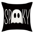 Detalle de funda de cojín de lino para Halloween con fantasma blanco y texto Spooky - Estilo Spooky Fantasma Grande Sobre Fondo Negro (23YM103-3) / 45x45cm(Solo Funda)