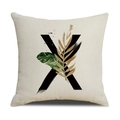 Linen blend throw pillow cover with modern black letter X and tropical leaf pattern - 45*45cm (Cover Only) / Letter X (SXYM4-24)