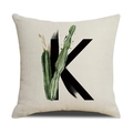 Linen cushion cover featuring a watercolor artistic letter K and cactus design - 45*45cm (Cover Only) / Letter K (SXYM4-11)