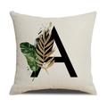 Linen pillowcase with letter A and tropical leaves on a natural beige background - 45*45cm (Cover Only) / Letter A (SXYM4-1)
