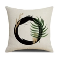 Linen pillow cover with artistic black ink circle and green palm leaf pattern - 45*45cm (Cover Only) / Artistic Circle (SXYM4-15)