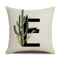 Linen pillowcase featuring a black letter E design with green cactus and golden leaves - 45*45cm (Cover Only) / Letter E (SXYM4-5)
