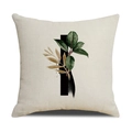Modern linen cushion cover with green botanical leaves and golden leaf patterns - 45*45cm (Cover Only) / Tropical Leaves (SXYM4-9)