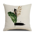 Linen blend throw pillow cover with letter L and green monstera leaf pattern - 45*45cm (Cover Only) / Letter L (SXYM4-12)