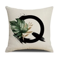 Linen pillowcase with black ring and green tropical monstera leaf art print - 45*45cm (Cover Only) / Circle Leaves (SXYM4-17)