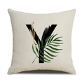 Linen cushion cover featuring letter Y design with green palm leaves on white background - 45*45cm (Cover Only) / Letter Y (SXYM4-25)