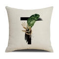 Linen pillow cover with letter T and tropical green leaves design for sofa decor - 45*45cm (Cover Only) / Letter T (SXYM4-21)