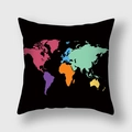 Funda de cojín cuadrada negra moderna con patrón de mapa del mundo colorido para hogar - Fondo Negro Mapa del Mundo Colorido (6)DM328 / 45x45cm (Sin Relleno)