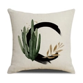 Linen cushion cover with letter C and green cactus print in modern Nordic style - 45*45cm (Cover Only) / Letter C (SXYM4-3)