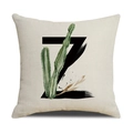 Modern linen pillow cover featuring a black letter Z and cactus design on beige fabric - 45*45cm (Cover Only) / Letter Z (SXYM4-26)