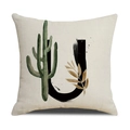 Linen cushion cover with letter U and cactus bohemian pattern for sofa decor - 45*45cm (Cover Only) / Letter U (SXYM4-21)