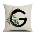 Linen decorative pillowcase featuring letter G and green leaves in modern Nordic style - 45*45cm (Cover Only) / Letter G (SXYM4-7)