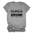 Flach liegendes graues Rundhals-T-Shirt mit schwarzem YOU MIGHT BE DRUNK Slogan-Aufdruck - S / Dunkelgrau (Schwarze Schrift)