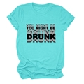 Détail du t-shirt turquoise avec imprimé artistique You Might Be Drunk effet flou - Bleu Eau Profonde
