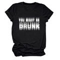 Détail de l'imprimé You Might Be Drunk sur un t-shirt noir à col rond en coton - Noir