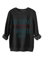 Close-up of thick black sweatshirt fabric and fleece lining with Reading text - Black
