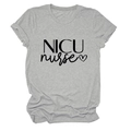 Detail of grey NICU nurse T-shirt showing round neck and heart graphic print - S / Light Gray (Black Font)