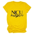Detailed close-up of NICU nurse heart print on a yellow cotton crew neck short sleeve tee - S / Yellow (Black Font)