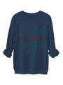 Detail of navy blue sweatshirt with Reading Is My Favorite Sport text and ribbed neck - Navy Blue