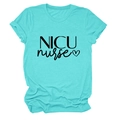 Detail of rolled sleeve and NICU nurse print on mint green cotton t-shirt - S / Deep Water Blue (Black Font)
