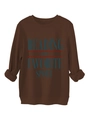 Close-up of the Reading Is My Favorite Sport slogan print on this thick brown sweatshirt - Coffee