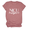 Close-up of NICU Nurse slogan and heart print on dusty rose cotton blend t-shirt - S / Rose Gold (White Font)