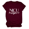 Detailed view of NICU nurse print on soft dark burgundy cotton crewneck t-shirt fabric - S / Wine Red (White Font)