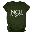 Close-up of rolled sleeves and NICU nurse heart print on dark green cotton T-shirt - S / Army Green (White Font)