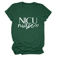 Detail of NICU nurse print on forest green cotton t-shirt with heart graphic - S / Retro Green (White Font)