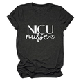 Close-up of NICU nurse typography and heart print on dark grey cotton T-shirt fabric - S / Black (White Font)