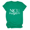 Detail of NICU nurse letter print and heart graphic on green cotton short sleeve t-shirt - S / Dark Green (White Font)