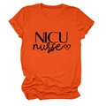 Detail of the bright orange NICU nurse t-shirt with heart graphic and cotton fabric - S / Orange (Black Font)