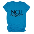 Detail showing the NICU Nurse text and heart symbol print on blue cotton t-shirt - S / Lake Blue (Black Font)