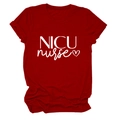 Detailed close-up of NICU nurse printed text and heart on red cotton crewneck t-shirt - S / Red (White Font)