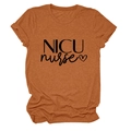 Detail of caramel cotton t-shirt showing NICU nurse print and rolled cuff sleeve - S / Burnt Orange (Black Font)